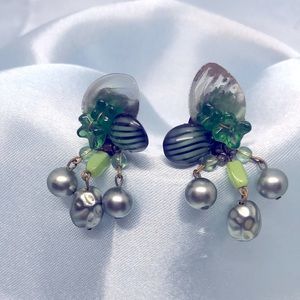 Vintage Green Glass and Acrylic Clip-on Earrings